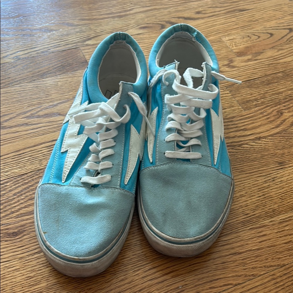 Blue and White Lightning Bolt Sneakers